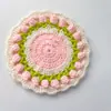 Producto Terminado al por Mayor Creativo Tejido a Mano de Lana Color Sólido Patrón de Ola Tulipán Posavasos Regalo de San Valentín Decoración