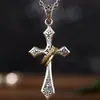 Colar Cruz Vintage Masculino Tendência Personalizado Corrente Longa para Suéter Anel Dourado Cruz Estéreo de Prata Tailandesa Imitação Pingente
