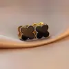 Pendientes de Flor Estilo Francés Vintage Estilo Chanel Chapados en Cobre Oro Real Moda Distintiva Lujo Ligero Zirconia Hebilla de Oreja de Moda de Doble Cara para Mujer