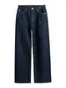 Jeans Zn@Jeans de Tiro Alto Rectos Retro Color Original Azul Oscuro Algodón Denim con Orillo Jeans 690