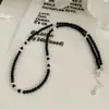 Prata Esterlina 925 Versão Coreana Febre Mesmo Estilo Ágata Negra Contas Colar Brilhante Coreano Ins Personalidade Moda Corrente Clavícula
