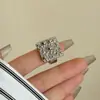 Diseño de Nicho Metal Plateado Textura de Oro Real Anillo Ancho de Perlas Redondas Ins Minimalista Exagerado Anillo Abierto