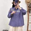 Primavera 2025 bordado flor hilo de algodón doble camisa mujer holgada combinable todo con manga larga cárdigan top venta al por mayor