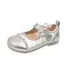 Sapatos de Princesa Moda Infantil Sapatos Infantis Outono 2025 Novos Sapatos Pequenos de Couro Menina Prata Sapatos Mary Jane Simples para Meninas