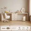 Penteadeira em L de Cor Creme de Luxo Leve, Mesa de Toucador para Quarto com Sensação de Alto Padrão, Cômoda e Armário de Armazenamento Integrados, Mesa de Maquiagem de Cabeceira