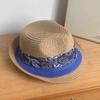 Chapéu de Palha Estilo Étnico Personalizado com Tecido Tie-Dye, Chapéu de Sol para Viagem na Primavera e Verão, Elegante e Único com Aba Enrolada