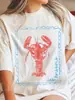 Camiseta Casual Oversized de Manga Corta con Estampado de Langosta para Mujer y Hombre, Divertida de Verano, Cómoda y Transpirable, Estilo Europeo y Americano