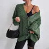 Novo cardigã de tricô grosso transfronteiriço outono e inverno para mulheres, estilo solto e casual, gola V, manga longa, peça externa quente, jaqueta de tricô