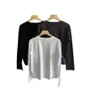 FEVEREIRO.11 Dongdaemun, Coreia do Sul2026 Outono/Inverno Estilosa Gola Redonda Patchwork Emagrecedora Cintura Pequena Manga Longa Camiseta