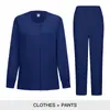 Ropa de Lavado a Mano Elástica Transfronteriza Ropa de Trabajo de Doctor Uniforme de Enfermera Traje Cárdigan de Manga Larga para Mujer Bata de Aislamiento Bata Quirúrgica