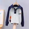 Suéter de Algodón Puro para Niños Estilo Otoño e Invierno, Camiseta Base de Punto para Niños Talla Mediana y Grande, Media Cremallera, Forrado de Felpa, Suéter Grueso para Niños