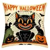 Funda de almohada con estampado de calabaza, fantasma y gato negro de Halloween, funda de cojín cuadrada extraíble y lavable, decoración de sofá para ambiente de fiesta