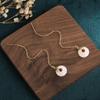 Aretes Largos Yanfeng de Palacio Vintage de Moda Nacional Borla Hoja de Arce Línea de Oreja Método Antiguo Oro Hetian Jade Hebilla Ping An Aretes de Pin para Oreja