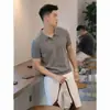 Camisa Polo de Punto Color Albaricoque Estilo Old Money de Seda de Hielo Manga Corta para Hombre, Ropa de Verano, Ligera y Transpirable, Camiseta de Media Manga con Cuello Camisero