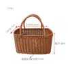 Cesta de almacenamiento con asa de mimbre sintético, refuerzo de marco de hierro, cesta de picnic, cesta de compras, cesta de flores de ratán, cesta para recoger, cesta de aperitivos para sala de estar