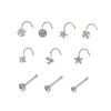 Fabricante 10 peças sortidas aço inoxidável piercing de nariz superfície de corte piercing de nariz 3 tamanhos haste reta piercing de nariz