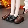 Sapatos Mocassins de Solado Grosso para Comércio Exterior Transfronteiriço Femininos Primavera e Outono Retro Simples Slip-on Sapatos Casuais Respiráveis Solado Macio Aumentadores de Altura Sapatos de Cano Baixo