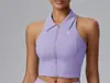 Gola Redonda Zíper Anti-Choque Integrado Colete de Yoga Anti-Queda Roupa de Tênis Verão Fitness Sutiã Esportivo Sem Mangas