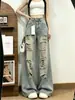 Jeans rasgados estilo retro americano para mujer, nuevos pantalones de otoño de cintura alta rectos de pierna ancha hasta el suelo