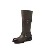 Hebilla de Cinturón para Mujer de Cuero + Botas Super Knight de Caña Alta para Otoño/Invierno con Punta Redonda y Tacón Medio Grueso, Botas Altas hasta la Rodilla para Mujer