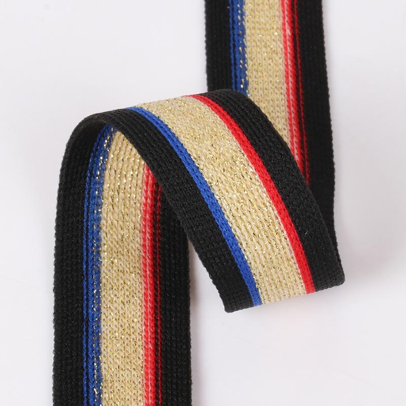 纺织辅料2.5cm涤纶针织带无弹金银丝经编带裤子侧边条大量现