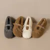 Sapatos Fofos Femininos Mary Jane Roupa de Fora Aquecimento Salto Escondido Pessoas Baixas Outono Inverno Boca Rasa Sapatos de Algodão Mais Veludo Branco Marrom