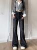 Jeans Microacampanados Retro Americanos para Mujer Otoño e Invierno Nuevo Cintura Alta Sueltos Adelgazantes Pierna Recta Pantalones de Pierna Ancha