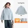 Colección de invierno de Pudding Haru: Top de niña con bloques de color, nuevo estilo de invierno 2026, chaqueta acolchada cálida para niños, moderno