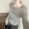 Suéter base de punto fino ajustado de un hombro con cuello diagonal, estilo francés suave, para mujer, moda otoño e invierno, suéter de manga larga adelgazante, moderno