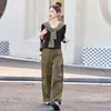2025 Primavera y Otoño Nuevo Traje de Dos Piezas para Mujer Único Chal de Color en Contraste Top de Manga Larga Pantalones de Pierna Ancha con Cordón