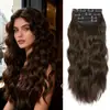 Conjunto Atacado de Quatro Peças Clip-In de Cabelo Longo Cacheado, Extensões de Cabelo Ondulado Grande, Peruca Cacheada Romana de Fibra de Alta Temperatura, Cabelo Longo Cacheado