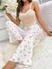 Nuevo Conjunto de Pijama Floral Sexy para Mujer, Camisola Fina Versátil de Verano y Pantalón Largo, Lindo Conjunto de Dos Piezas para Estar en Casa
