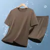 Traje de Seda de Hielo para Hombre Verano Manga Corta Shorts Traje de Dos Piezas Transpirable Holgado Deportivo Casual
