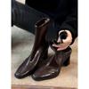 Botas Elegantes de Tacón Alto Delgadas con Punta Cuadrada Estilo Francés para Mujer, Botines Elásticos Cortos con Cremallera Trasera Retro Estilo Británico