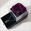 Caixa de Joias com Flor Real Rosa Imortal e Luz, Gaveta Dupla de Acrílico para Anel, Colar, Caixa de Presente