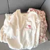 Pijama de Franela Otoño e Invierno para Mujer Cuello Redondo Felpa de Coral Lindo Forrado de Felpa Engrosado Conjunto de Dos Piezas Ropa de Casa