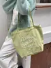 59261 2026 Nova Bolsa Tote Tendência Estilo Coreano com Letras Bolsa de Compras Casual Grande Capacidade Bolsa de Lona para Estudante Feminina