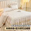 Faldón de Cama Acolchado Estilo Princesa de Algodón Puro Estilo Francés con Volantes, Cubierta de Cama Antideslizante de Encaje de una Pieza, Individual