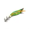 No. 1.8 en stock "anzuelo luminoso para camarón de madera calamar" pesca en el mar cebo artificial Luya ojos de diamante verde barril de soplado gancho