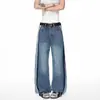 Jeans de alta calle americanos con lavado, retazos y bloques de color para hombre y mujer, estilo de vibra moderna, corte holgado, pantalones rectos versátiles