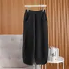 Calça Casual de Tricô 100% Lã Nova Outono/Inverno para Mulheres, Cor Sólida de Cintura Alta com Bolsos, Calça Longa Solta Versátil com Babados
