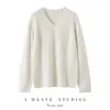 Outono e Inverno Engrossado 100% Cashmere Tricô Fenda Lateral Cor Sólida Decote V Manga Longa Camada Base Casual Solto Preguiçoso Suéter
