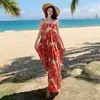 Vestido de Playa Estilo Francés, Estilo Vacaciones en la Costa, Vestido Naranja con Estampado de Tirantes Finos para Mujer, Talla Única, Corte Ajustado