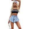 Pré-Venda-10332 # Roupas Femininas Transfronteiriças da Amazon Temperamento Europeu e Americano Para o Trabalho Shorts Jeans Slim Lavados de Cintura Alta