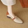 Zapatos de Cuero Retro de Estilo Francés con Bloques de Color y Puntera Redonda para Mujer, Nuevo Modelo Otoño 2026, Tacón Grueso, Boca Baja, Zapatos Perforados Casuales de Moda