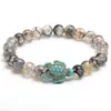 Pulseira de Contas Redondas de Pedra Natural 8mm Tartaruga Olho de Tigre Turquesa Pedra Vulcânica Pulseira Elástica Personalizada da Moda