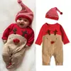 Ropa para niñas Europa y Estados Unidos en primavera, otoño e invierno mono de alce de manga larga traje de escalada ropa ha + Sombrero conjunto de dos piezas ropa para niños ins