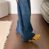 Jeans Vintage Azul Oscuro de Pierna Ancha Scimitar para Mujer, Nuevo Otoño Talla Grande de Cintura Alta Adelgazantes Holgados de Largo Hasta el Suelo