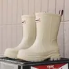 Botas de Lluvia Impermeables Estilo Coreano, Sencillas, de Media Pantorrilla, con Suelas Gruesas, Absorbentes de Impactos y Antideslizantes, Adecuadas para Todas las Estaciones, Ligeras, Casuales, Cómodas y Resistentes al Agua