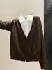 Cardigã de Tricô Estilo Coreano 2026 Novo Look da Moda Camisa Falsa de Duas Peças Design Patchwork Suéter A14642